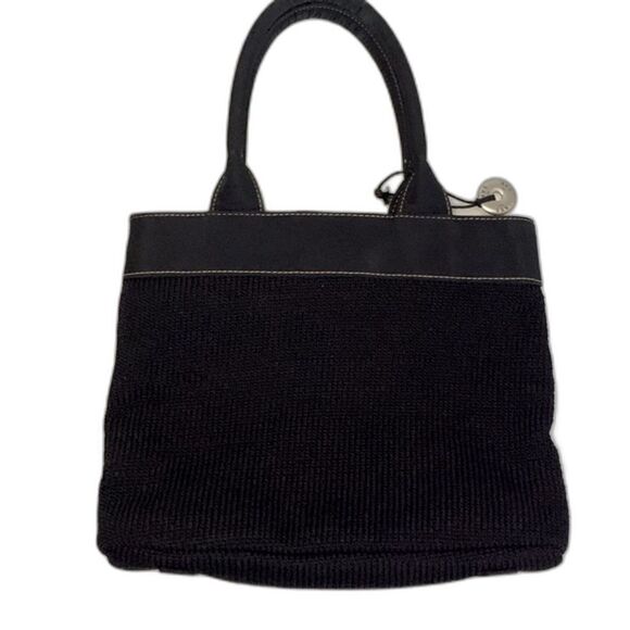 The Sak Black Open Crochet Mesh Eyelet Drawstring Dual Handle Satchel Bag - Picture 2 of 10